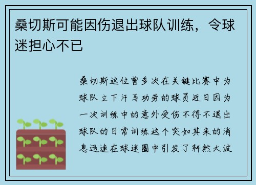桑切斯可能因伤退出球队训练，令球迷担心不已